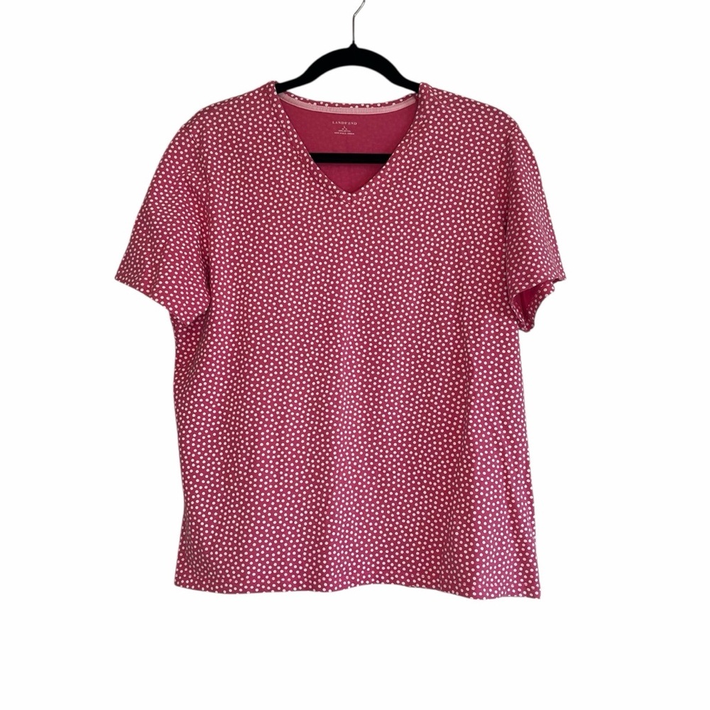 2/$30 Lands’ End 100 % Cotton V-Neck Pink Polka Dot Tee